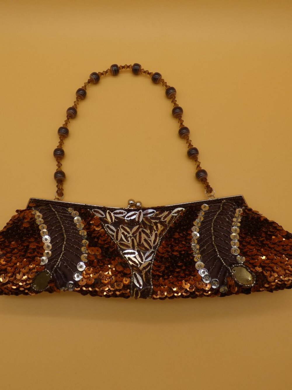 Y2K Bronze Sequin Kiss Lock Evening Bag/Cocktail Clutch